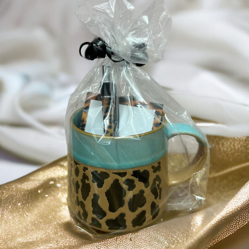 Animal Print Mug with Sticky Notes and Pen Gift Set NEW
